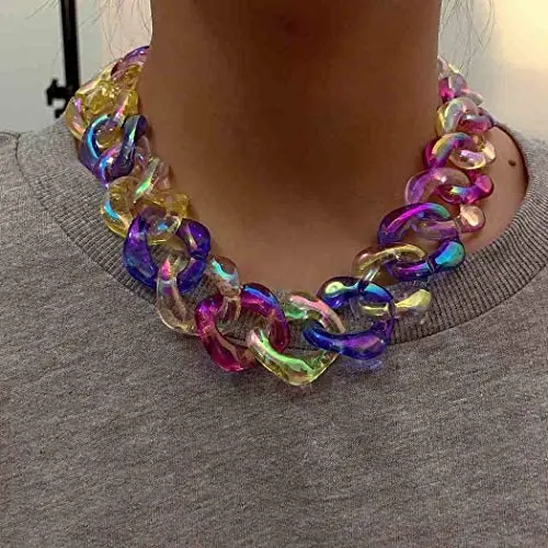 ELABEST Hip Hop Arcylic Necklace Colored Glaze Statement Choker Chunky Rhombus Link Chain Party Ball Nightclub Costume Jewelry for Women and Girls ELABEST Hip Hop Arcylic Necklace Colored Glaze Statement Choker Chunky Rhombus Link Chain Party Ball Nightclub Costume Jewelry for Women and Girls