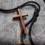 555Jewelry Stainless Steel Cross with Waterproof Adjustable Black Leather Rope