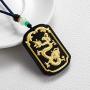Natural Nephrite Jade Necklace Pendant Inlaid with 22K Gold Good Luck Charm Jade Jewelry