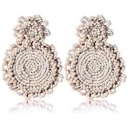 Statement Drop Earrings - Bohemian Beaded Round Dangle Earrings Gift for Women