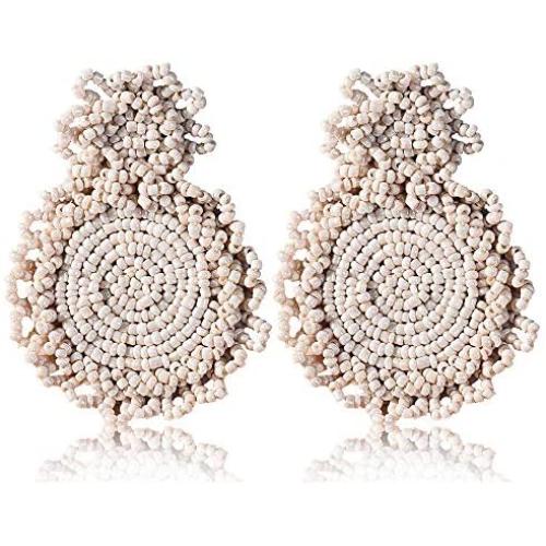 Statement Drop Earrings - Bohemian Beaded Round Dangle Earrings Gift for Women