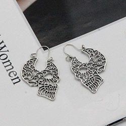 Unisex 925 Sterling Silver Plated Hollow White Skull Earring Human skeleton Head Charm Lever-back Dangle Earrings