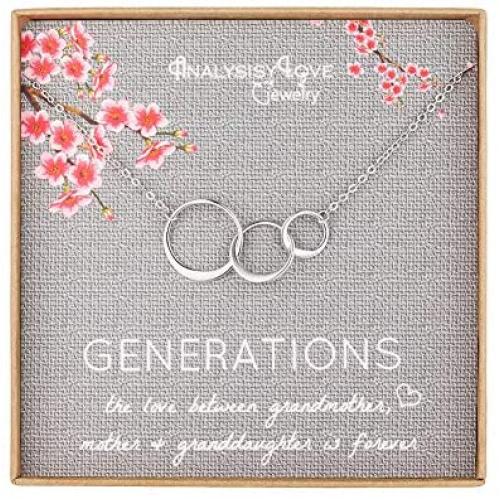 3 Generations Necklace - Sterling Silver Interlocking Infinity 3 Circles Necklace for Grandma Mom Granddaughter, Birthday Jewelry Mothers Day Gift