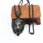 Mens Stainless Steel Hip Hop Lion Lion Head Biker Pendant Necklace Black, 24'' Chain