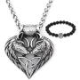 GUNGNEER Mens Stainless Steel Wolf Head Heart Celtic Knot Amulet Pendant Triquetra Necklace Talisman Irish Jewelry