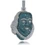 JINAO 18K White Gold Plated Iced Out Cubic Zirconia Blueface Pendant Necklace with Rope Chain
