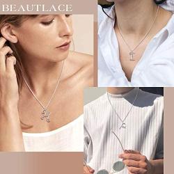 beautlace Letter Necklaces 925 Sterling Silver Initial Alphabet Name Pendant Necklace with Cubic Zirconia/Mystic Rainbow Topaz/Musical Note Jewelry for Men and Women