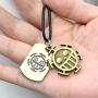 KOGNGU Hot Japan Anime One Piece Trafalgar Law Portgas D Ace Stud Necklace Cosplay (Leather Chain & Bronze)