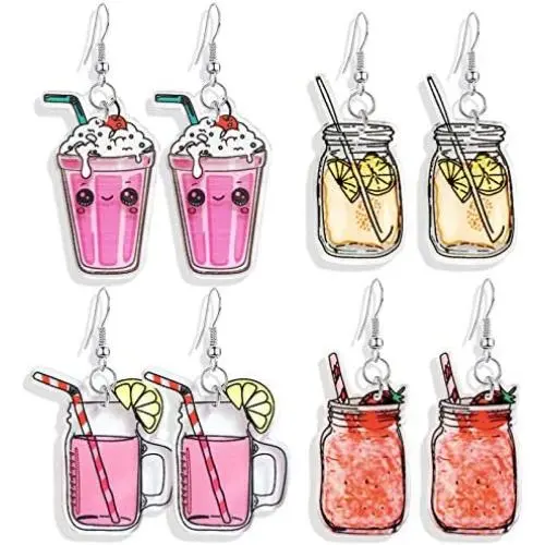 DAMLENG 4 Pairs Funny Cute Lemon Fruits Drink Cup Dangle Drop Earrings Sets Kawaii Acrylic Bubble Boba Tea Dangle Earrings for Women Girls DAMLENG 4 Pairs Funny Cute Lemon Fruits Drink Cup Dangle Drop Earrings Sets Kawaii Acrylic Bubble Boba Tea Dangle Earrings for Women Girls