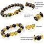 6 Pieces Chinese Feng Shui Bracelet 12 mm Feng Shui Black Obsidian Wealth Bracelet Adjustable Elastic Wealth Bracelet with Pi Xiu Pi Yao for Attracting Good Luck and Wealth