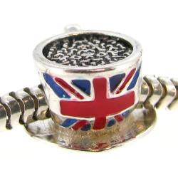 Queenberry Sterling Silver British Tea Cup Flag Enamel European Style Bead Charm