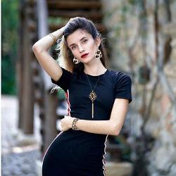 Dremcoue Leopard Jewelry Set for Women Girls Statement Leopard Print Earrings Y-Shaped Long Leopard Necklace with Tassel Leather Cuff Leopard Bracelet 6 Pcs