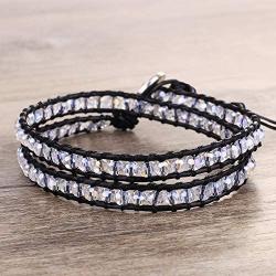 KELITCH Double Wrap Bracelet Women Braided Lapis Lazuli Beads Bracelets on Black Leather