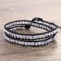 KELITCH Double Wrap Bracelet Women Braided Lapis Lazuli Beads Bracelets on Black Leather