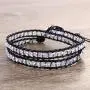 KELITCH Double Wrap Bracelet Women Braided Lapis Lazuli Beads Bracelets on Black Leather