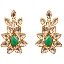 Touchstone Indian Bollywood Ancient Southern Gold Bahubali Inspired Bridal Traditional Jewelry Earrings Embellished With Faux Turquoise For Women