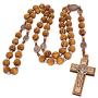 Catholic Olive Wood Rosary Beaded Prayer Cross Crucifixion of Christ Jesus Necklace St. Benedict Decor for Auto Vehicle for Men Women Religious Jewelry Pendant 22 inch