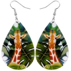 NEWEI Acrylic Lightweight Africa Giraffe Earrings Big Teardrop Dangle Jungle Animal Jewelry For Women Kids Charm Gift