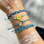 String Wave Ankle Bracelets for Women Adjustable Compass Bracelets Waterproof Handmade Strand Braided Rope Sunflower Boho Bracelet Set Women Teen Girls