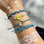 String Wave Ankle Bracelets for Women Adjustable Compass Bracelets Waterproof Handmade Strand Braided Rope Sunflower Boho Bracelet Set Women Teen Girls