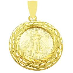 Walking Liberty Coin And Bezel Pendant 10K Yellow Gold