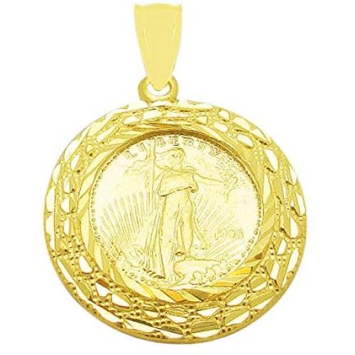Walking Liberty Coin And Bezel Pendant 10K Yellow Gold