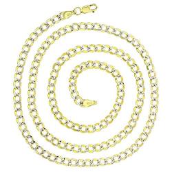 14K Yellow Gold Hollow 2mm-11mm Cuban White Pave Chain | Italian Gold Chain | Gold Curb Necklaces for Men and Women