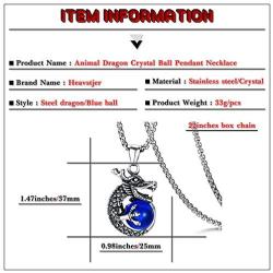 Heavstjer Punk Rock Stainless Steel Dragon Pendant Crystal Ball Necklace,24inches Link Chain