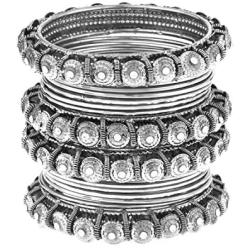 Efulgenz Boho Vintage Antique Gypsy Tribal Indian Oxidized Silver Plated Crystal Bracelets Bangle Set Jewelry