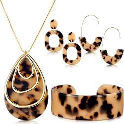 Hicarer Acrylic Leopard Jewelry Set for Women Girls Statement Boho Resin Earrings Necklace Bracelet