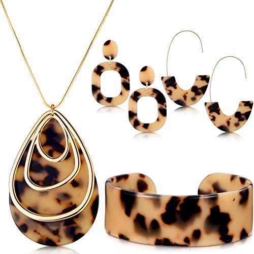 Hicarer Acrylic Leopard Jewelry Set for Women Girls Statement Boho Resin Earrings Necklace Bracelet
