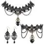 Udalyn Black Lace Gothic Lolita Jewelry Set for Women Lace Necklace with Bracelet and Earrings Set for Halloween Christmas Costume