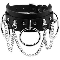 Xjoyous Circle Choker Necklace PU Leather Goth Choker Collar with Black Studded Punk Rock Rivet Collar Adjustable Size