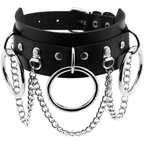 Xjoyous Circle Choker Necklace PU Leather Goth Choker Collar with Black Studded Punk Rock Rivet Collar Adjustable Size