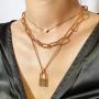 Krun Lock Necklace Y Pendant Simple Cute Heart Necklaces Long 3 Multilayer Chain Fashion Jewelry Women Girls Gift for Her