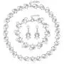 ASTRUE Bridal Flower Necklace Bracelet Earring Set, Austrian Crystal Cream Simulated Pearl Wedding Drop Dangle Jewelry Set