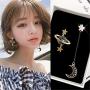 Saturn Moon Asymmetric Long Dangle Earrings Fashion Rhinestone Star Crescent Moon Drop Earrings for Women Girls