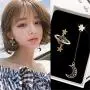 Saturn Moon Asymmetric Long Dangle Earrings Fashion Rhinestone Star Crescent Moon Drop Earrings for Women Girls