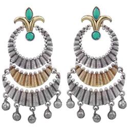 Aheli Oxidized Boho Dangle Earrings Encrusted with Faux Stone Studded Indian Bollywood Ethnic Fashion Jewelry for Women