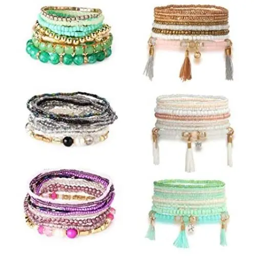 Hanpabum 6 Sets Bohemian Beaded Bracelets for Women Girls Multicolor Stretch Multilayered Stackable Bracelet Set Hanpabum 6 Sets Bohemian Beaded Bracelets for Women Girls Multicolor Stretch Multilayered Stackable Bracelet Set