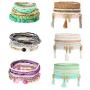 Hanpabum 6 Sets Bohemian Beaded Bracelets for Women Girls Multicolor Stretch Multilayered Stackable Bracelet Set