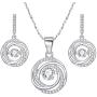 BriLove Women 925 Sterling Silver Dancing CZ Round Spiral Swirl Pendant Necklace Dangle Earrings Set Clear