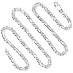925 Sterling Silver 3MM Figaro Chain Italian Necklace For Men & Women Lobster Claw Clasp 16''-36''