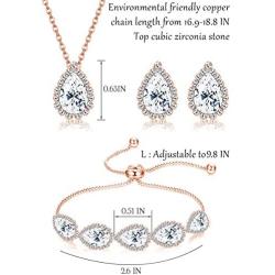 LOYALLOOK Wedding Jewelry for Bride CZ Teardrop Bridesmaid Earrings Bracelets Pendant Rhinestone Necklace Costume Jewelry Wedding Necklace Sets for Women Brides Bridesmaids