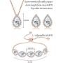 LOYALLOOK Wedding Jewelry for Bride CZ Teardrop Bridesmaid Earrings Bracelets Pendant Rhinestone Necklace Costume Jewelry Wedding Necklace Sets for Women Brides Bridesmaids