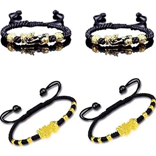 4 Pieces Feng Shui Bracelets Pixiu Good Luck Gold Plated Bracelet Pi Yao Wealth Lucky Charm Carved Amulet Bracelets Handmade Braided Rope Bracelet for Women Girls Jewelry 4 Pieces Feng Shui Bracelets Pixiu Good Luck Gold Plated Bracelet Pi Yao Wealth Lucky Charm Carved Amulet Bracelets Handmade Braided Rope Bracelet for Women Girls Jewelry