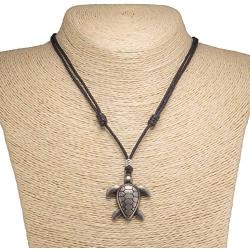 BlueRica Sea Turtle Pendant on Adjustable Black Rope Cord Necklace