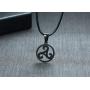 PJ Jewelry Mens Celtic Symbol Triskelion Pendant Stainless Steel Triskele Triple Spiral Necklace with Leather Chain