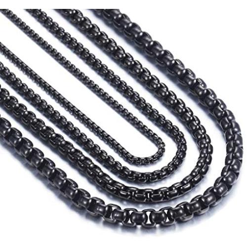 OSTAN 2.0 MM 3MM 4MM 5MM Black Square Rolo Cable Chain, Round Box Necklace, Stainless Steel Chain Necklace Men Women Jewellery