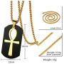 PJ Jewelry Mens Stainless Steel Ancient Egyptian Key of Life Ankh Cross Dog Tag Pendant Necklace,Removable